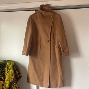 Camel cocoon style wool/silk coat. Petite Studio NYC SM
